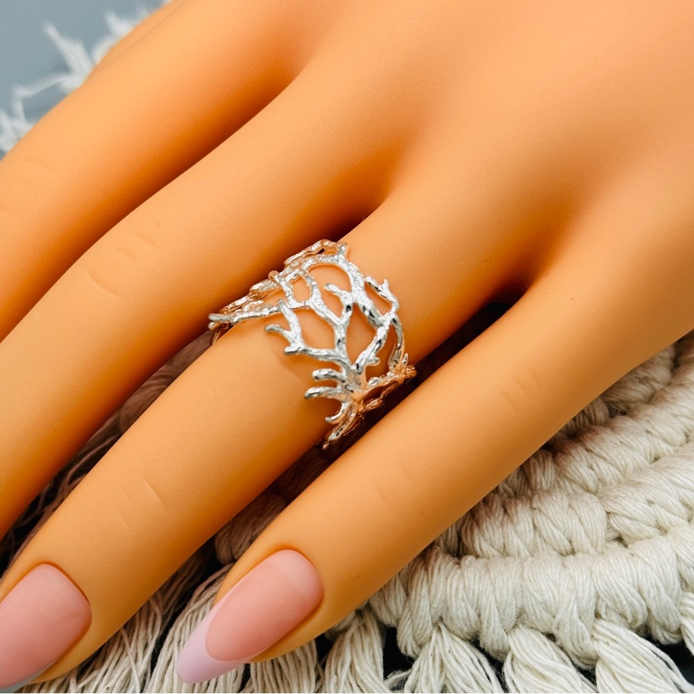 925 Openwork Leaf Branch Ring